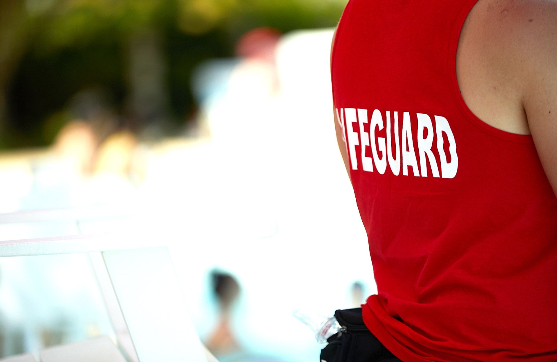 close-up of back of lifeguard uniform
