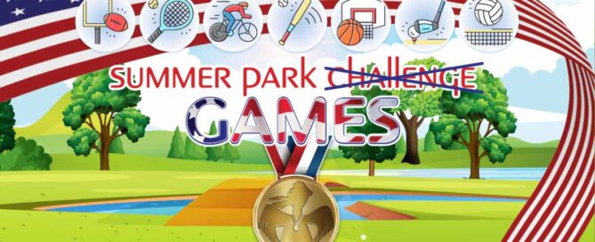 Cartoon park with different sport images