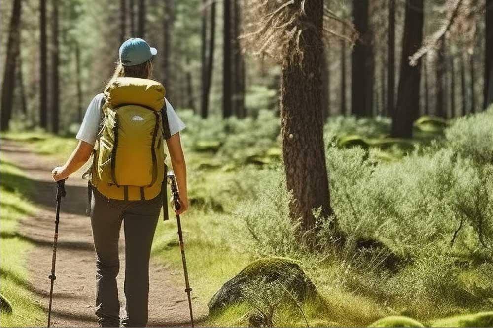 Woman hiking in woods